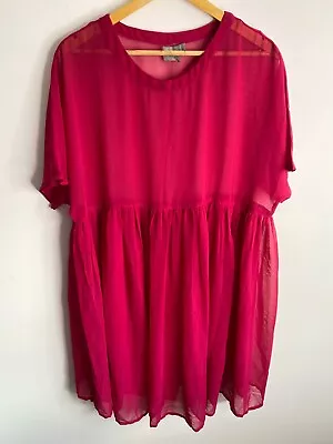 $28.99 • Buy Asos Dress Womens Size 14 Pink Sheer Chiffon Pleated Short Sleeve Round Neck