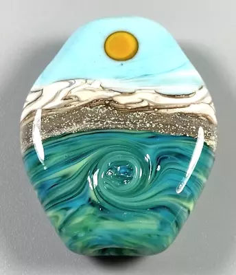 Green Water Handmade Lampwork Glass Bead Murano Beach Focal • £16.37