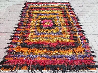 Vintage Turkish Shaggy Carpet Long Hair Rug Wool Tulu Carpet Mohair Rug 57 X87  • $500.65