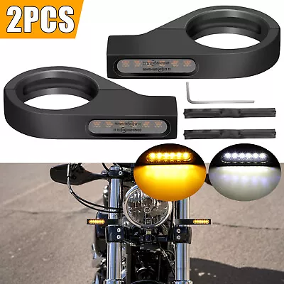 2x Front Motorcycle 39-41mm Fork LED Turn Signal Light Indicator Amber White DRL • $21.98