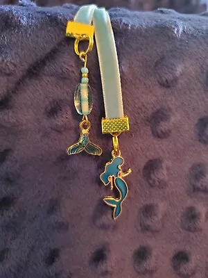 Beaded Ribbon Bookmark-Blue Velvet With Mermaid • $8