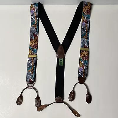 Vintage 1991 World Wildlife Fund WWF Adjustable Suspenders Braces Animal Print • $14.99