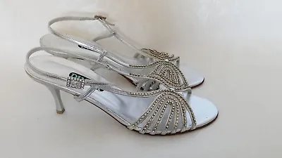 Divina Bridal Wedding Prom Party Leather Silver Diamante Sandals Shoes 7 Eu40 • £65