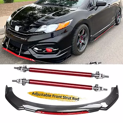 For Honda Civic Sedan Front Bumper Lips Spoiler Splitter Carbon Fiber Black+Red • $79.99