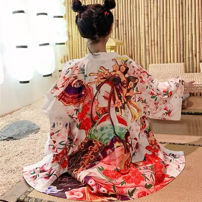 Lady Floral Print Japanese Kimono Yukata Coat Jacket Cardigan Loose Vintage Tops • £21.08