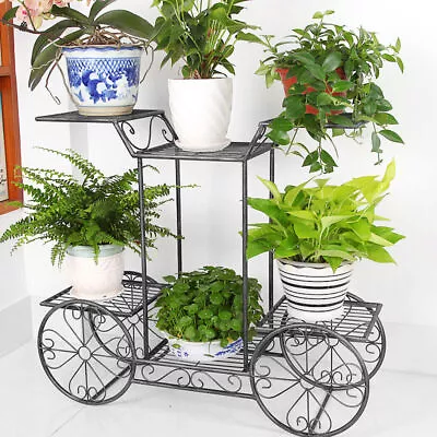 6 Tier Tall Metal Plant Stand Elevated Flower Pot Holder Display Shelf 4 Wheels • $39.90