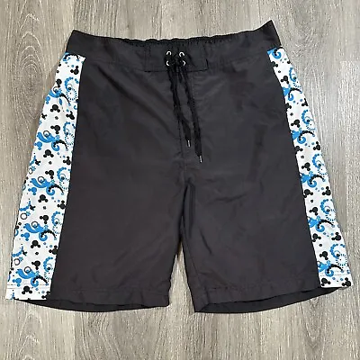 Disney Mickey Mouse Swim Trunks Men’s M Black Blue Fractal Graphic Shorts • $12.95