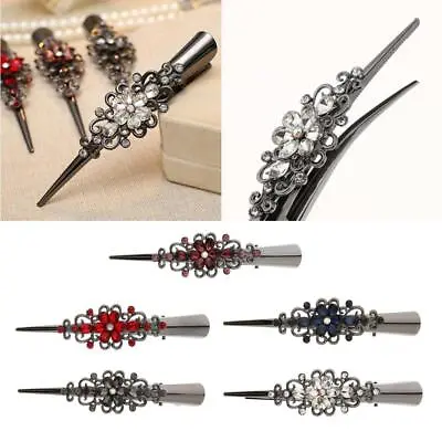 Women Metal Rhinestone Hair Alligator Clip Large Crocodile Hair Grips Black • $14.89