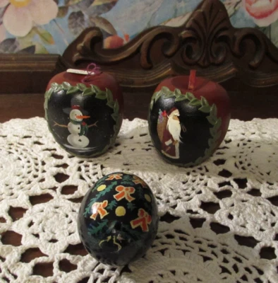 $11 • Buy Lot Vintage Wooden Apple Ornaments Christmas Santa Snowman