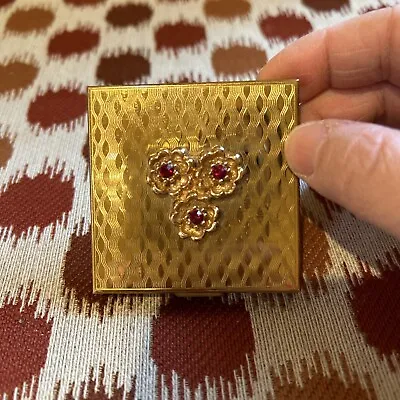 Vintage Volupte Gold Red Jeweled Compact • $35