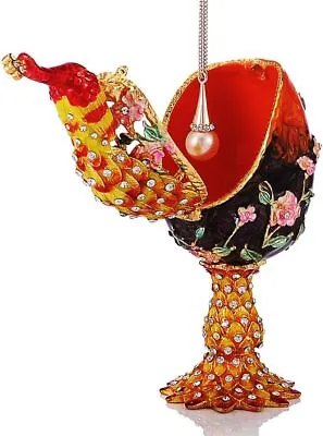 Bejeweled Faberge Egg Style Enameled Animal Trinket Box/Figurine Peacock • $39.99