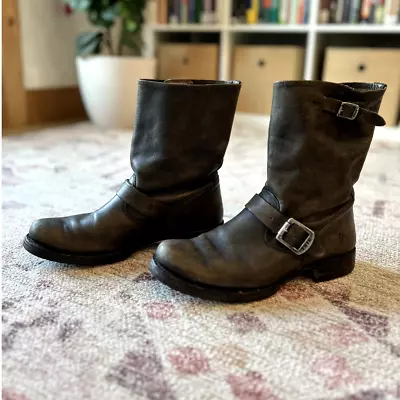 FRYE Veronica Leather Boots Heritage Moto Lug Sole Dark Brown Grunge Size 9.5 R • $80