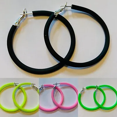 Neon Hoop Earrings 3.5cm Bright Colours 80's Festivals Disco Themed • £1.99