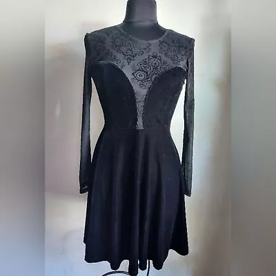 Motel Rocks Black Velvet Mesh Skater Dress M • $23