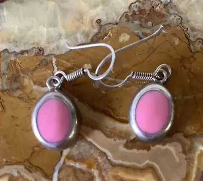Vintage 925 Sterling Synthetic Pink Coral Pierced Dangle Earrings • $29.50
