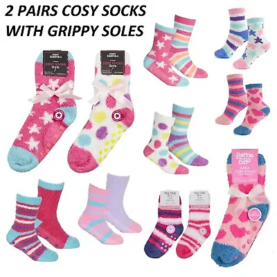£4.95 • Buy Girls Bed Socks Cosy Anti Slip Grippy Fluffy Slipper Warm Winter 2 Pair Set NEW