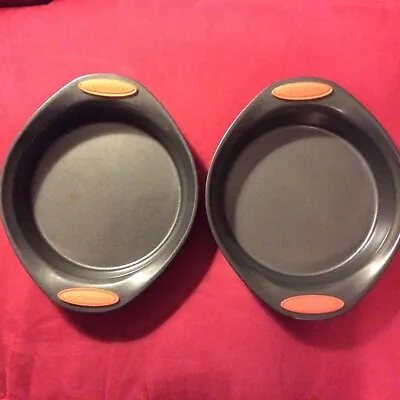 Rachael Ray Oven Lovin' 9'' Round Nonstick 2 Cake Pans W/ Orange Silicone Grips • $16