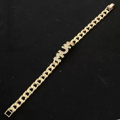 18K Gold 12mm GF Mum Curb Bracelet CZ Mother's Day Gift Mom Cuban Women Filled • £42.49