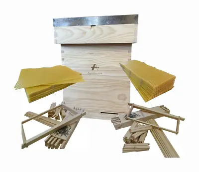 Cedar National Bee Hive Wired Wax Frames Brood Box Two Supers Beekeeping Beehive • £227.45