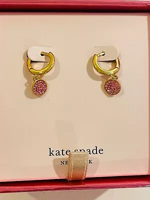 Kate Spade Gold Plated BRILLIANT STATEMENT Pink Pave' Disc Drop Earrings $48 • $14