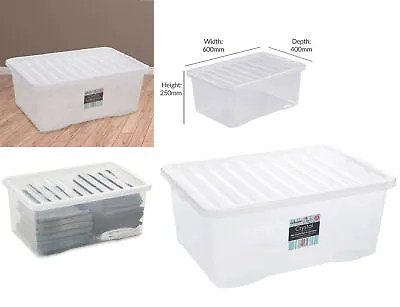 45 Litres Clear Plastic Storage Box With Lockable Lids Stackable Containers Home • £13.89