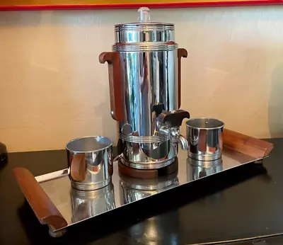 Vintage Manning-Bowman & Co Chrome Electric Percolator Coffee Set Tray 4 Piece • $197