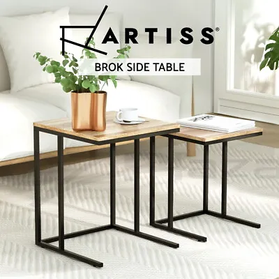 Artiss Coffee Table 2 Nest Of Tables Set Side End Wooden Rustic Vintage Metal • $52.95