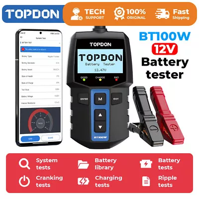 TOPDON BT100W Bluetooth Car Battery Tester 12V 2 In 1 Charging Cranking Tester • $84.99