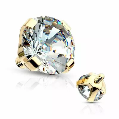 14g Gold Dermal Top CLEAR ROUND CZ PRONG Set Plated Over Surgical Steel • $2.99