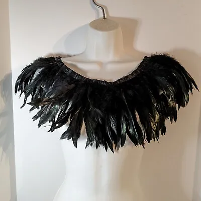 Feather Shoulder Cape Black Mock Neck Scarf Wrap Shrug Shawl Stole Choker Tie • $18.47