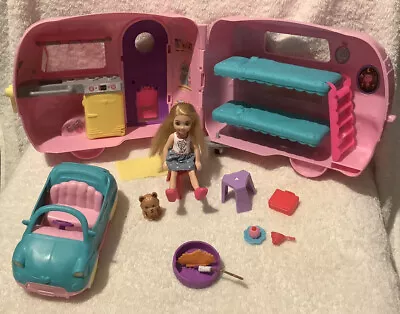 Barbie Club Chelsea Camper Playset Inc. Doll Puppy Car Caravan & Accessories • $49.95