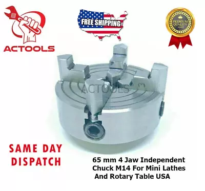 Rotary Table And 65mm 4 Jaw Independent Chuck M14 For Mini Lathes USA ACTOOLS • $64