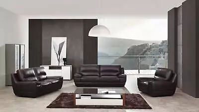 3PC Dark Brown Modern Contemporary Top Grain Leather Sofa Loveseat Chair Set • $4095