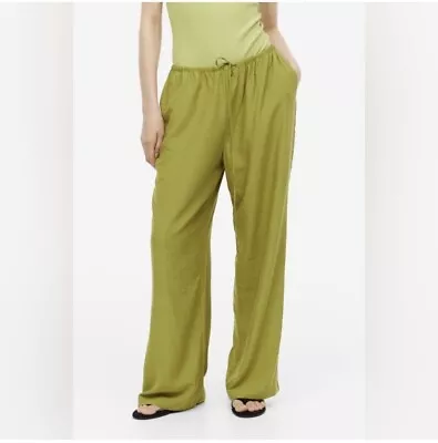 H&M Olive Green Wide Leg Flowy Pant Lightweight Size XL • $16.95