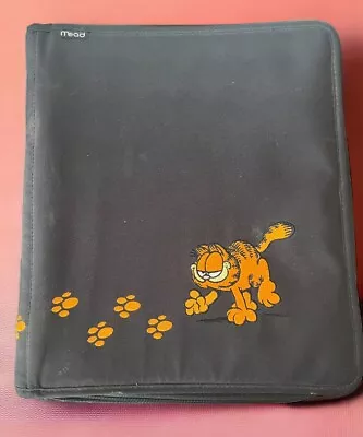 1990s Mead GARFIELD 3-Ring Binder Zipper Trapper Keeper Embroidered Black • $19.95