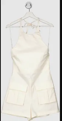 New Zara Cream Gabardine Fabric Halter Playsuit Short Jumpsuit Size XS #7111C • $39.99
