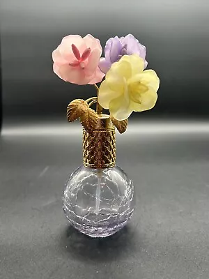 Vintage 3 Acrylic Flower Perfume Bottle Crackle Glass Irice? • $44.95