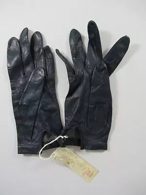 Vintage Kid Leather Wrist Gloves Size 7.5 Blue Ladies • $17.99