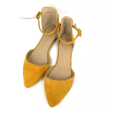 Ollio Faux Suede Mustard Yellow Flats Fashion Shoes Ankle Strap 7.5 • $22.50