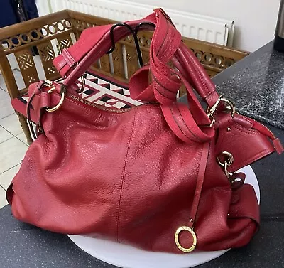 Vintage Edina Ronay Bright Red Large Leather Bag Shoulder Handbag Double Handles • £45