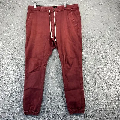 Zanerobe Pants Men's 32 Red Chino Jogger Cuffed Pockets Drawstrings Fits 36x31 • $19.86