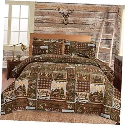  Reversible Rustic Quilt Sets Size Moose Bear Bedding Set King Brown Coffee • $55.68