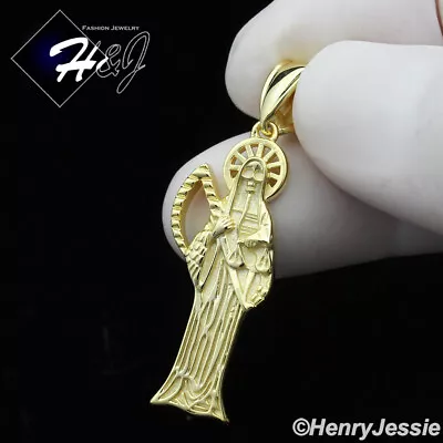 Men Women 925 Sterling Silver Plain Gold Plated 3d Santa Muerte Pendant*gp390 • $24.99