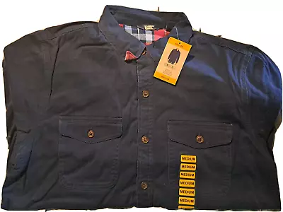 Land's End Men's Flannel Lined Long Sleeve Work Shirt Jacket Medium Navy Blue • $25.95