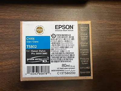 08-2023 NIB Genuine Epson Pro 3800 3880 Cyan K3 Ink T5802 T580200 • $65