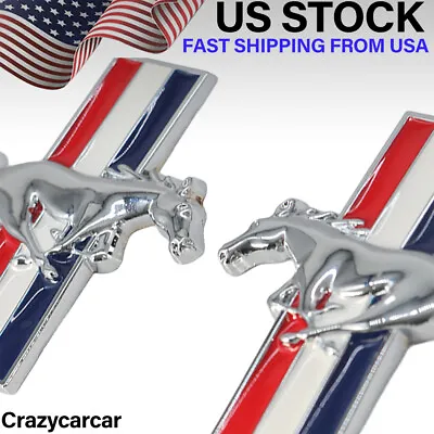 2PCS Gloss Silver Flag Style Running Horse Emblem Side Fender Badge • $18.99