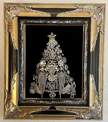 Framed Handmade Christmas Tree Vintage Costume Jewelry • $250