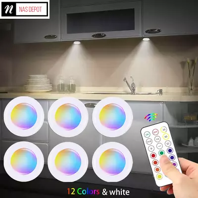 Under Cabinet Closet Lights RGB Wireless Puck Lights 12 Colours With Remote - UK • £10.99