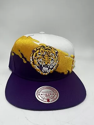 Men's Mitchell & Ness Purple/White LSU Tigers Paintbrush Snapback Hat • $24.99