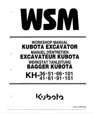 Kubota KH36 To 151 Series Backhoe Workshop Manual • $57.59